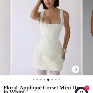 Floral Appliqué Mini Dress White